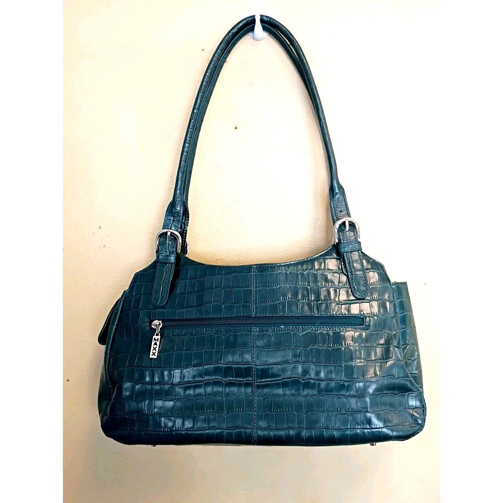 MAXX New York Hunter Green Croc Embossed Leather Shoulder Bag Silver Hardware